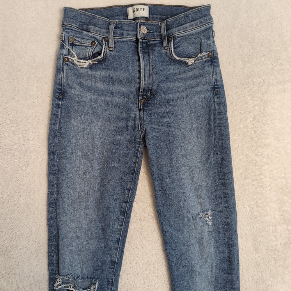 Agolde Women's 27 25"x27 Light Wash Sophie Crop Hi-Rise Skinny Jeans-Raw Hem